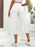 kkboxly  Minimalist Buttoned Wide Leg Elastic Waist Pants, Casual Versatile Solid Buttons Pants, Women's Clothing