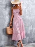 kkboxly  Plaid Ruffle Hem Cami Dress, Casual Backless Lace Up Spaghetti Dress, Women's Clothing