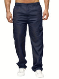 kkboxly  Plus Size Men Solid Pants Casual Cargo Pants For Spring Fall Winter, Men's Clothing