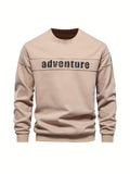 kkboxly  Adventure Letter Print Trendy Cotton Blend Sweatshirt, Men's Casual Graphic Design Crew Neck Pullover Sweatshirt For Men Fall Winter