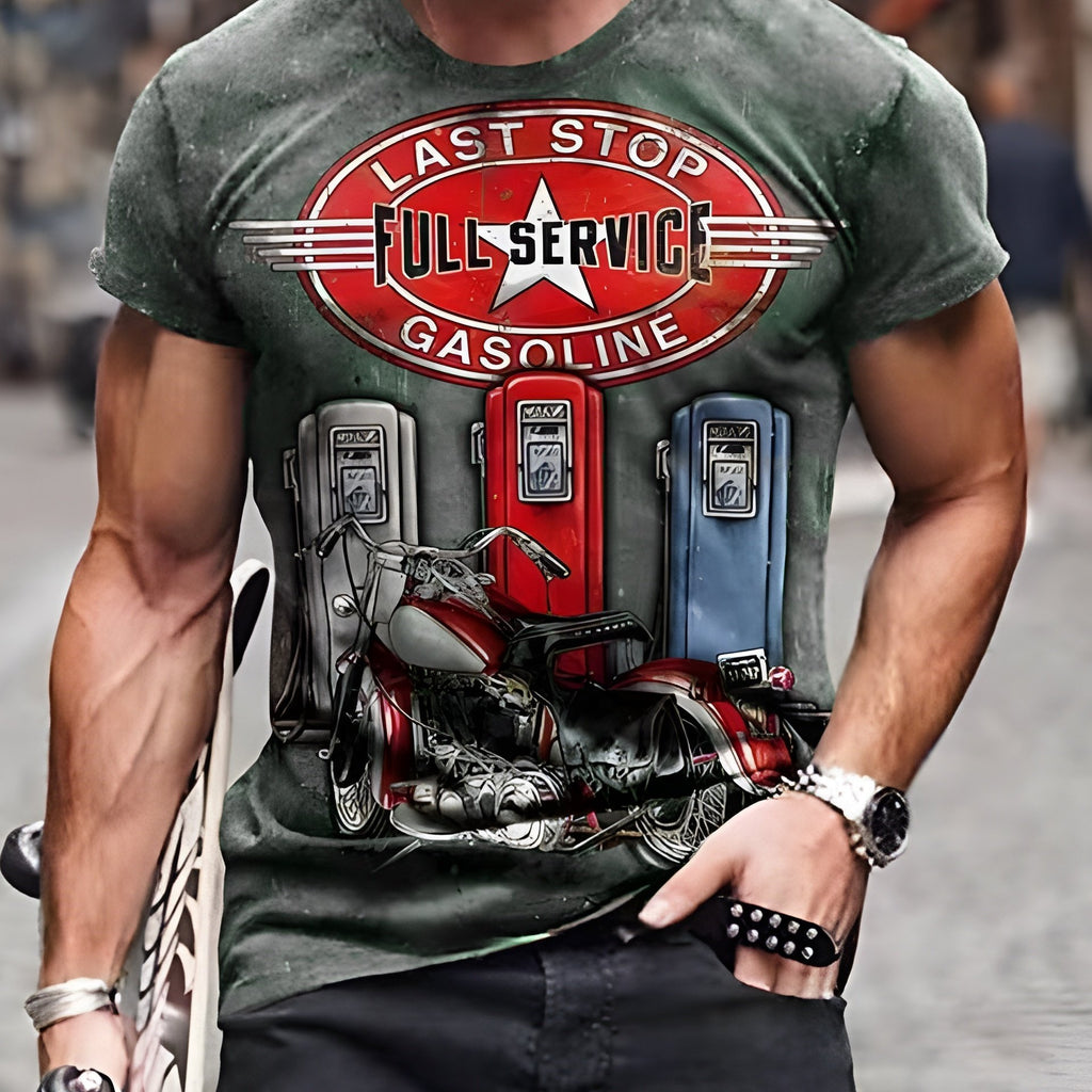 kkboxly  Stylish Motorcycle 3D Digital Pattern Print Men's Graphic T-shirts, Causal Comfy Tees, Short Sleeve Pullover Tops, Men's Summer Outdoor Clothing