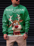 kkboxly  Christmas Elk Print Trendy Sweatshirt, Men's Casual Graphic Design Crew Neck Pullover Sweatshirt For Men Fall Winter