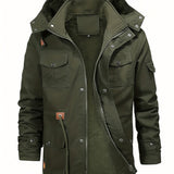 kkboxly  Warm Fleece Hooded Jacket, Men's Casual Multi Pocket Jacket Coat For Fall Winter