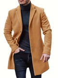 kkboxly  Men's Warm Overcoat, Elegant Single Breasted Trench Coat For Fall Winter