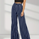 kkboxly  Striped Wide Leg Pants, Elegant High Waist Pants For Spring & Summer, Women's Clothing
