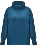Women's Sweater Casual Turtleneck Solid Color Knitted Buttons Loose Fall Winter Sweater