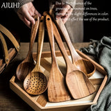 kkboxly 5pcs Wooden Kitchen Utensils Set, Wooden Spoons Natural Spurtle Set For Non-stick Pan, Kitchen Ladle And Wok Spatulas, Kitchen Stuff