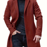 kkboxly  Men's Warm Overcoat, Elegant Single Breasted Trench Coat For Fall Winter