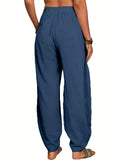 kkboxly  Solid Elastic Waist Pants, Casual Long Length Versatile Pants With Pockets, Women's Clothing