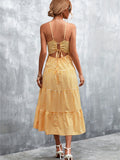 kkboxly  Plaid Ruffle Hem Cami Dress, Casual Backless Lace Up Spaghetti Dress, Women's Clothing