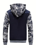 kkboxly  Zip Up Camouflage Long Sleeve Loose Outerwear Thermal Mens Fall Winter Jacket, Fuzzy Hoodie With Pockets