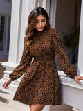 kkboxly  Dalmatian Print Dress, Casual Shirred Waist Long Sleeve Dress, Women's Clothing
