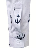 kkboxly  Men's Fashion Anchor Graphic Print Shirt For Spring/autumn, Oversized Long Sleeve Shirt For Males, Men's Clothing, Plus Size