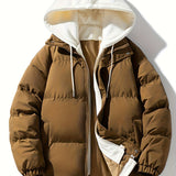 kkboxly  Men's Warm Winter Hooded Coat, Casual Zip Up Padded Jacket Coat For Fall Winter