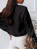 kkboxlySolid Button Front Blouse, Casual Long Sleeve Versatile Blouse, Women's Clothing