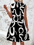 kkboxly  Brush Print Mock Neck Dress, Sleeveless Dress For Spring & Summer, Women's Clothing