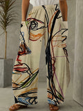 kkboxly  Women's Pants Casual Mid Waist Print Straight Wide Fashion Loose Pants