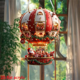 1pc Boho Style Santa Claus in Hot Air Balloon Acrylic Hanging Ornament - Multipurpose Christmas Decoration for Home, Office, and Garden - Santa Theme Festive Decor