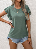 kkboxly  Eyelet Crew Neck T-Shirt, Casual Ruffle Sleeve Top For Spring & Summer, Women's Clothing