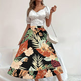 kkboxly  Boho Floral Print Tiered Skirts, Vacation High Waist Summer Layered Skirts, Women's Clothing