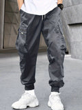 ''NEW VISION'' Tag Men's Cargo Pants With Flap Pockets, Loose Trendy Overalls