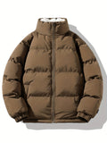 kkboxly  Men's Solid Color Stand Collar Thick Warm Coat, Couple Coat For Autumn And Winter