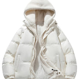kkboxly  Warm Fleece Hooded Winter Jacket, Men's Casual Cotton Padded Coat For Fall Winter