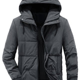 kkboxly  Men's Padded Hooded Jacket, Men Casual Padded Coat Windbreaker Zipper Pocket For Men Winter