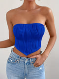 kkboxly  Solid Textured Hanky Hem Tube Top, Versatile Cross Tie Back Tube Summer Top, Women's Clothing