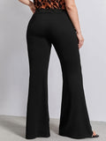 kkboxly  Plus Size Solid Flare Leg Pants, Elegant Pants For Spring & Summer, Women's Plus Size Clothing