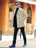 kkboxly  Plus Size Men's Fashion Fleece Coat For Autumn/winter, Double-breasted Lapel Coat, Mid-length Windbreaker For Big & Tall Males