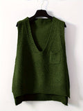 Solid V-neck Sweater Vest, Casual Sweater Vest For Fall & Winter, Women's Clothing