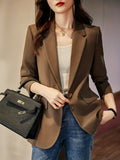 kkboxly  Solid Lapel Blazer, Elegant Open Front Work Office Outerwear, Women's Clothing