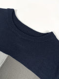 kkboxly  All Match Knitted Color Block Sweater, Men's Casual Warm Slightly Stretch Crew Neck Pullover Sweater For Fall Winter Varsity College Preppy Style