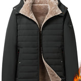 kkboxly  Men's Warm Fleece Hooded Jacket, Casual Windproof Jacket With Zipper Pockets For Fall Winter
