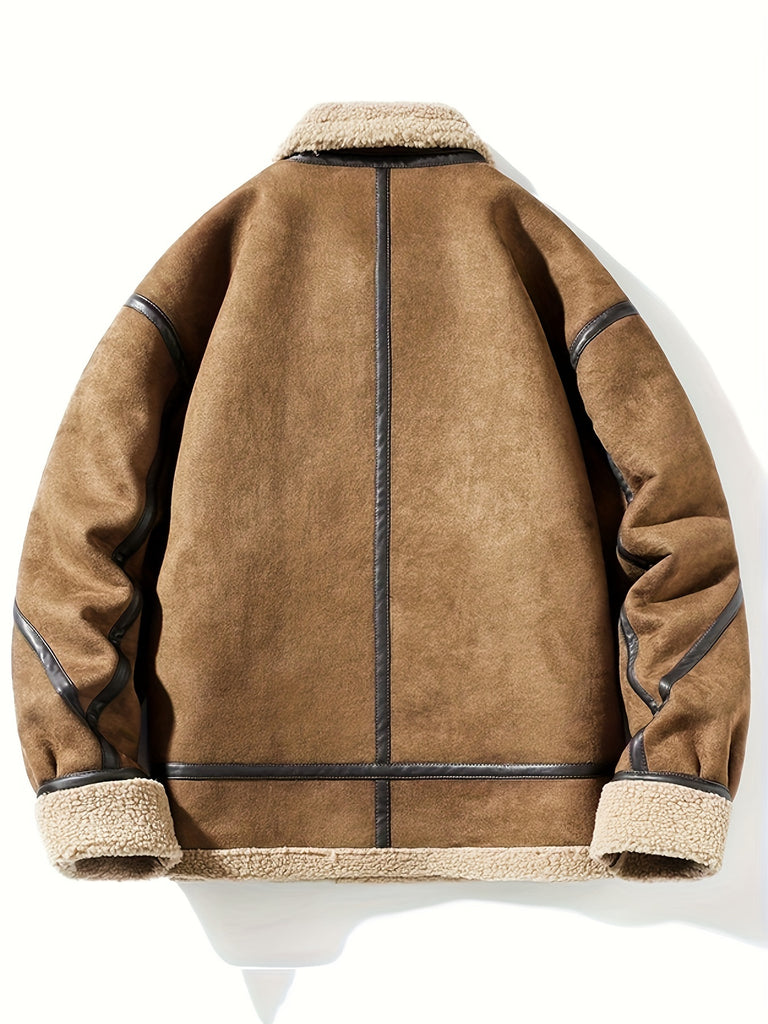 Men's Trendy Suede Fuzzy Fleece Lined Coat Warm Jacket Long Coat Outwear For Men Winter Autumn Hiphop Style Streetwear