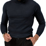 kkboxly  Cotton Blend Turtle Neck Knitted Slim Sweater, Men's Casual Warm Solid High Stretch Pullover Sweater For Fall Winter