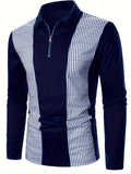 kkboxly  Polka Dot Print Men's Color Block Casual Long Sleeve Lapel Shirt, Spring Fall