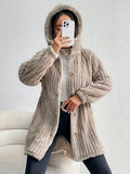 kkboxly  Button Front Hooded Teddy Coat, Casual Solid Long Sleeve Winter Warm Outerwear, Women's Clothing