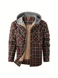 Men's Warm Fleece Hooded Plaid Retro Coat For Fall Winter