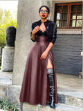 High Waist PU Leather Skirt, Sexy Side Slit Casual Skirt For Spring & Summer, Women's Clothing