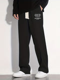 kkboxly  Stylish Letter Print Casual Cotton Loose Fit Drawstring Pants, Men's Pants For Spring Summer Outdoor