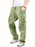 kkboxly  Cotton Solid Multi Flap Pockets Men's Straight Leg Cargo Pants, Loose Casual Outdoor Pants, Men's Work Pants For Hiking Fishing Angling