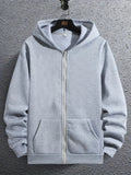 kkboxly  Regular Solid Color Men's Hooded Sweatshirt Casual Long Sleeve Hoodies With Full Zip Up, Men's Casual Zipper Hooded Jacket