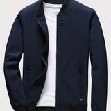 kkboxly  Classic Design Lightweight Jacket, Men's Casual All Match Crew Neck Zip Up Jacket Coat For Spring Fall Outdoor Activities