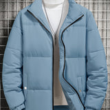 kkboxly  Men's Warm Padded Jacket, Casual Lapel Puffer Coat For Fall Winter