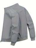 kkboxly  Lightweight Classic Design Windbreaker Jacket, Men's Casual Stand Collar Zip Up Jacket Coat For Spring Fall Outdoor Hiking Climbing Camping Cycling