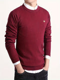 kkboxly Solid Knitted Cable Cotton Sweater, Men's Casual Warm Slightly Stretch Crew Neck Pullover Sweater For Men Fall Winter