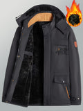 kkboxly Warm Fleece Windbreaker Hooded Jacket, Men's Casual Zip Up Jacket Coat For Fall Winter Outdoor Activities