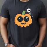 kkboxly Spooky Halloween Theme Print Tees For Men, Casual Crew Neck Short Sleeve T-Shirt, Comfortable Breathable T-shirt